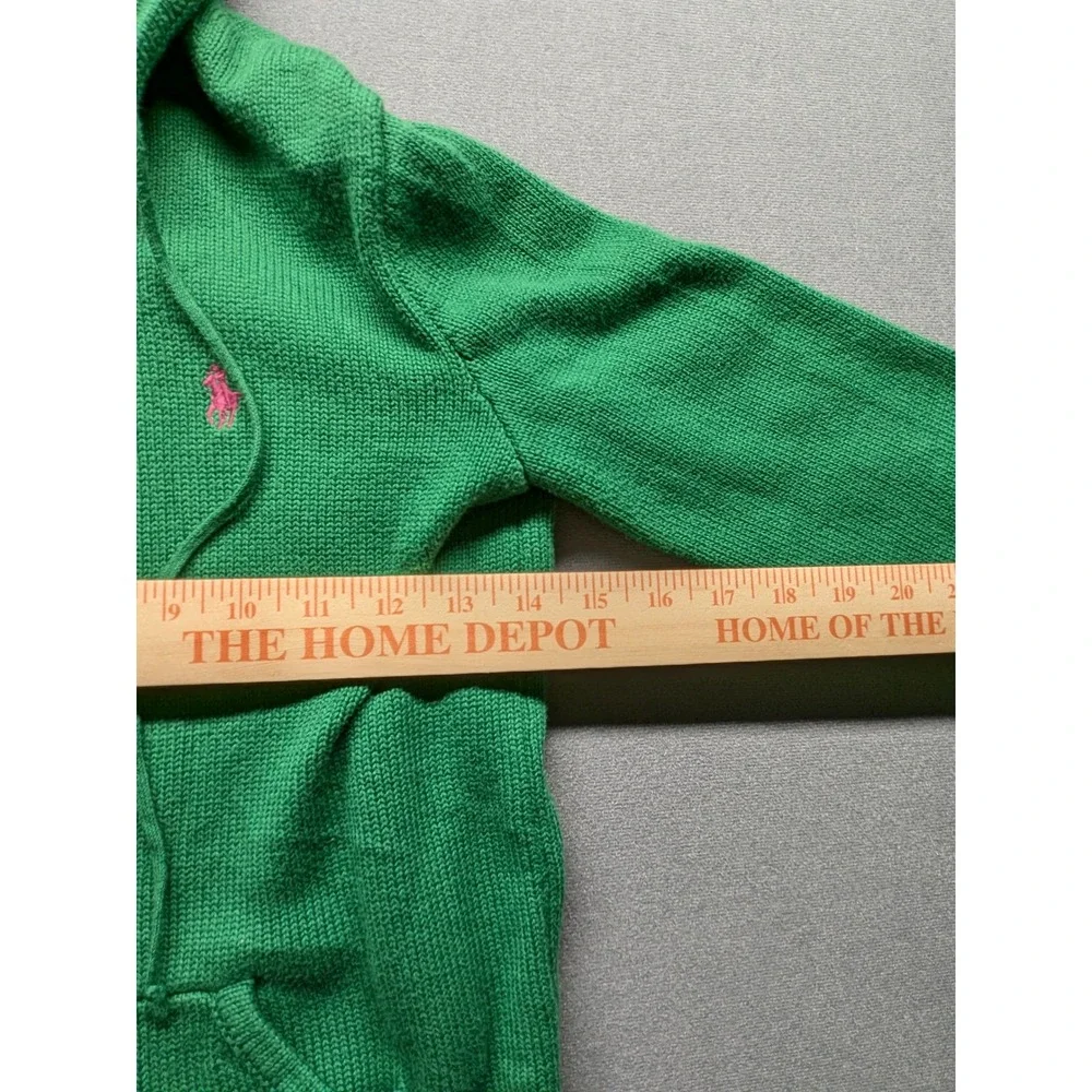 Ralph Lauren Sport Green Cotton Knit Full Zip Hoodie Pink Pony Kids M Women XS
